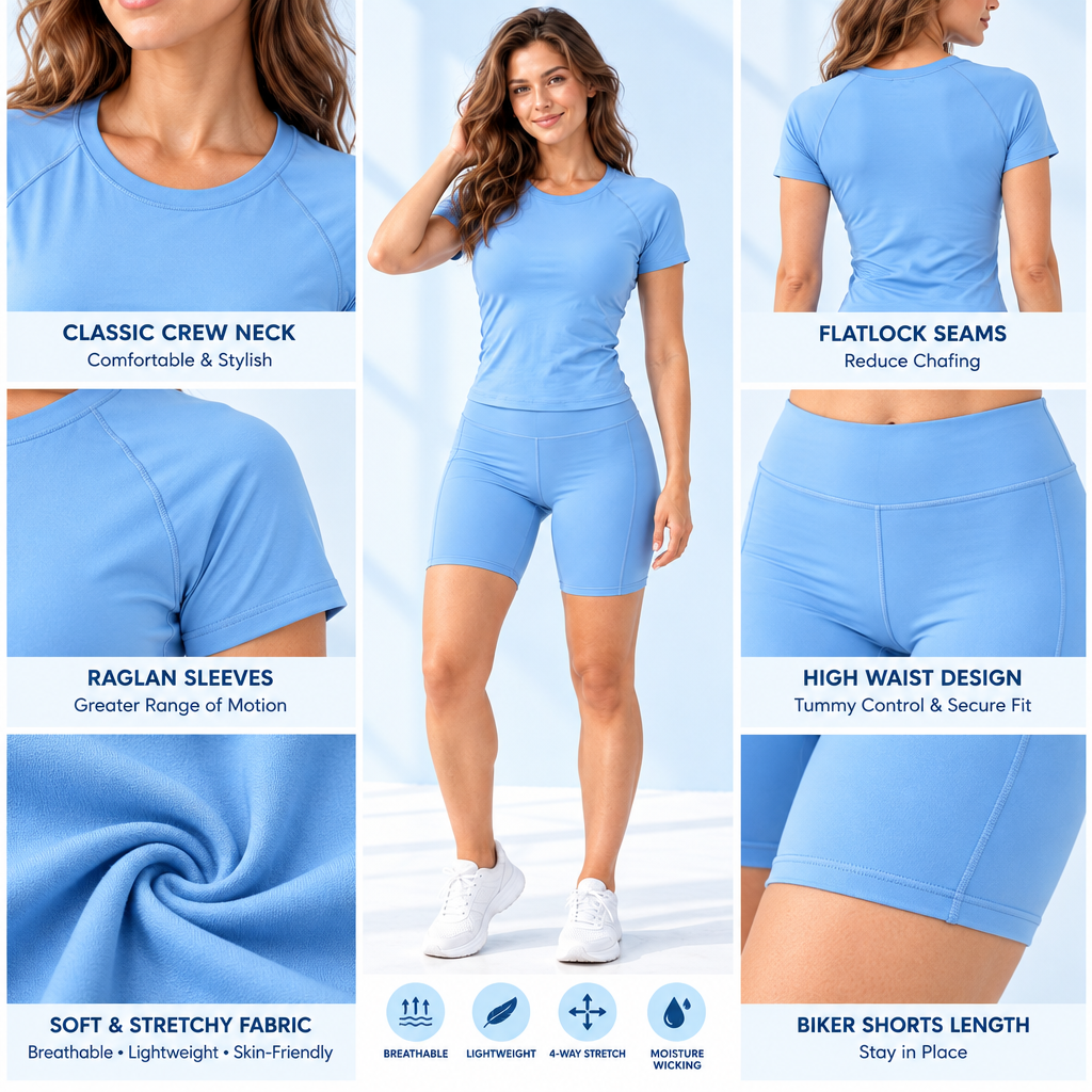 𝑨𝒓𝒗𝒆𝒍𝒎𝒐𝒏𝒕™ Sky Blue Tee & Biker Shorts Set