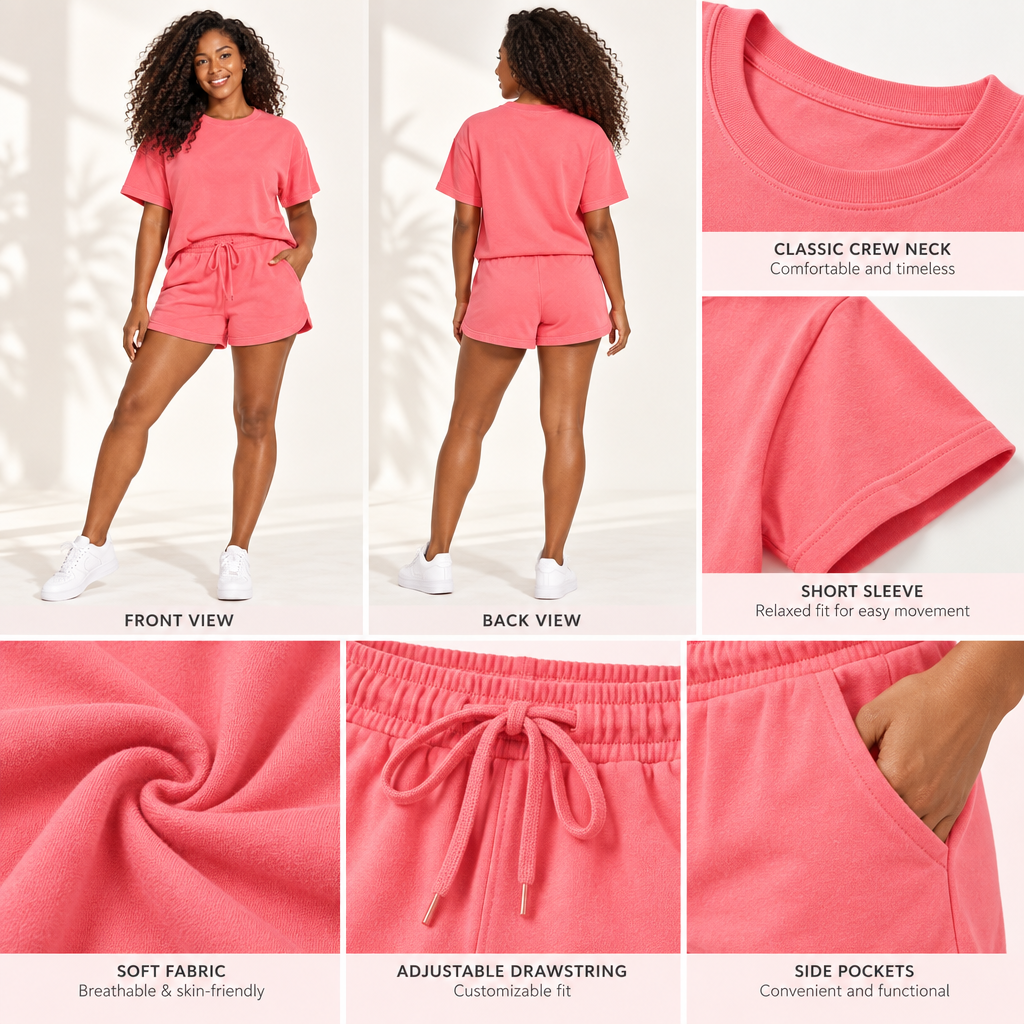 𝑨𝒓𝒗𝒆𝒍𝒎𝒐𝒏𝒕™ Coral Tee & Drawstring Shorts Set
