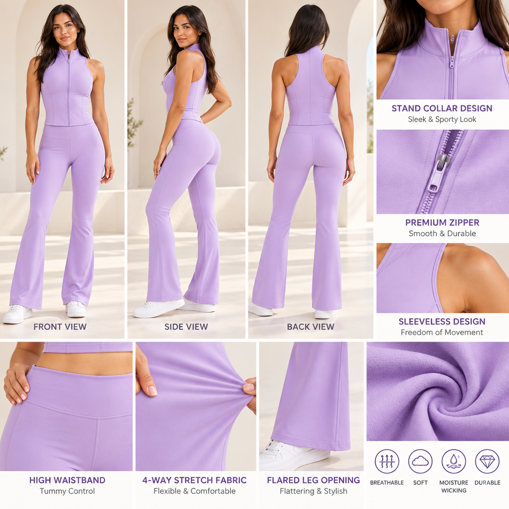 𝑨𝒓𝒗𝒆𝒍𝒎𝒐𝒏𝒕™ Lilac Zip-Front Flared Pants Set