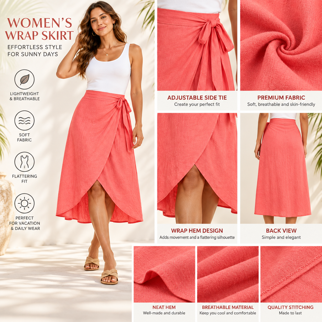 𝑨𝒓𝒗𝒆𝒍𝒎𝒐𝒏𝒕™ Coral Tie-Waist Wrap-Style Midi Skirt