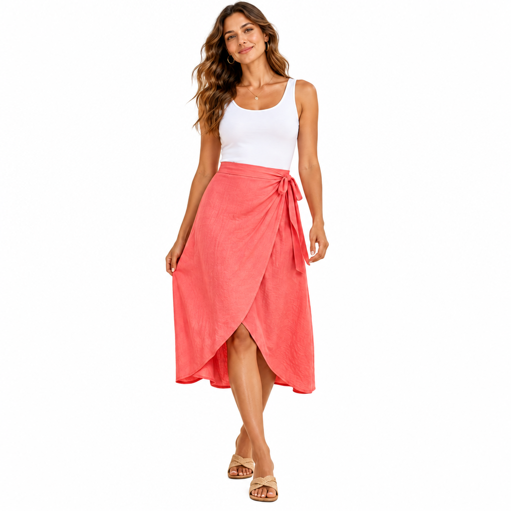 𝑨𝒓𝒗𝒆𝒍𝒎𝒐𝒏𝒕™ Coral Tie-Waist Wrap-Style Midi Skirt