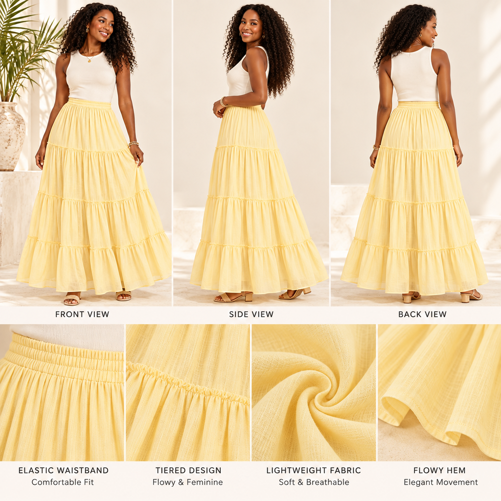 𝑨𝒓𝒗𝒍𝒎𝒐𝒏𝒕™ Butter Yellow Tiered Maxi Skirt