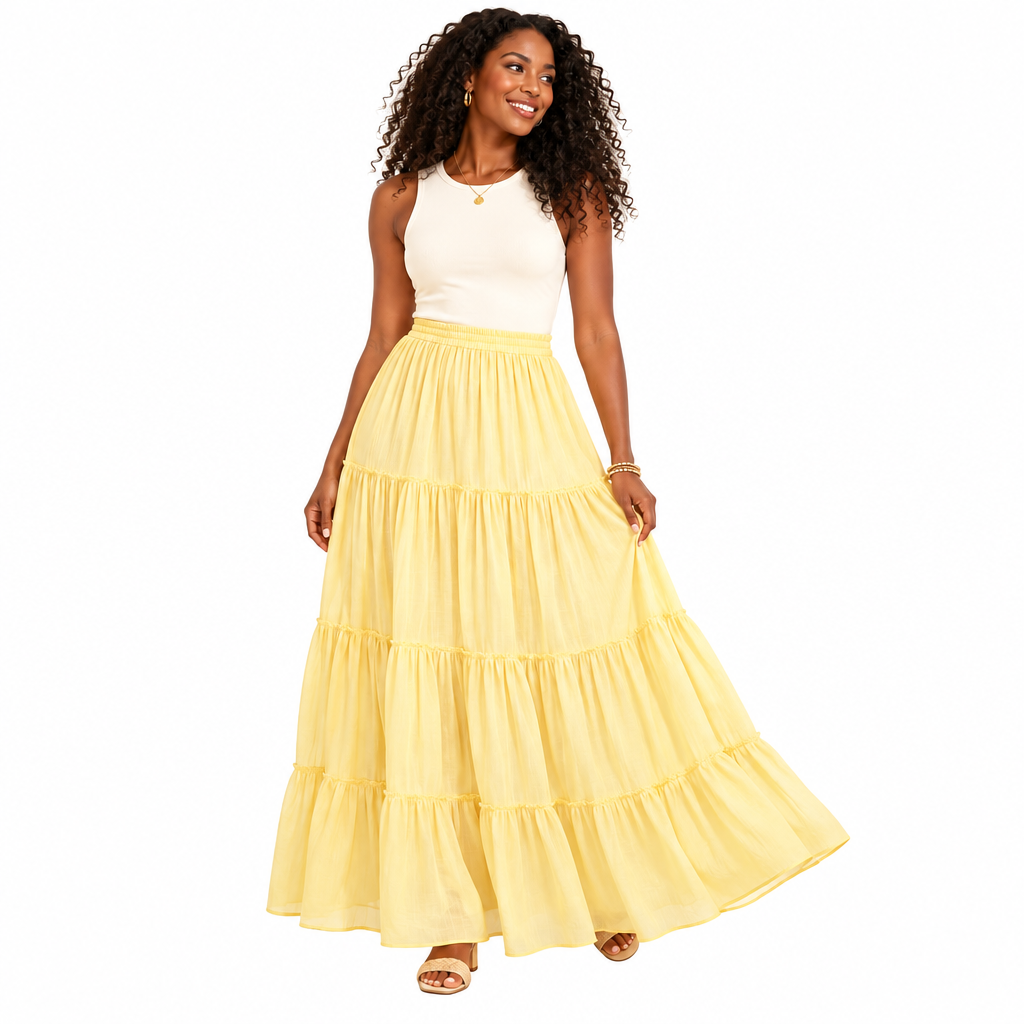 𝑨𝒓𝒗𝒍𝒎𝒐𝒏𝒕™ Butter Yellow Tiered Maxi Skirt
