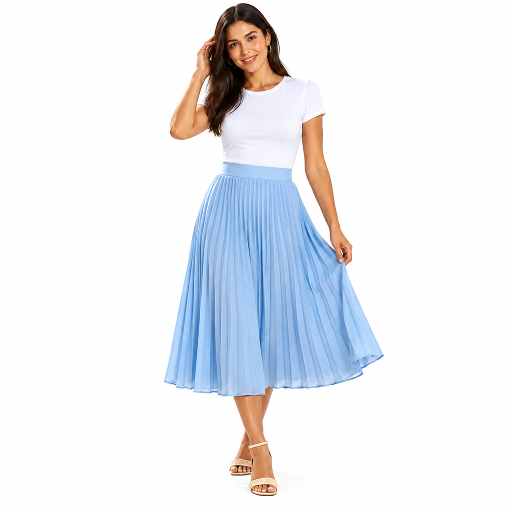 𝑨𝒓𝒗𝒆𝒍𝒎𝒐𝒏𝒕™ Sky Blue Pleated Midi Skirt