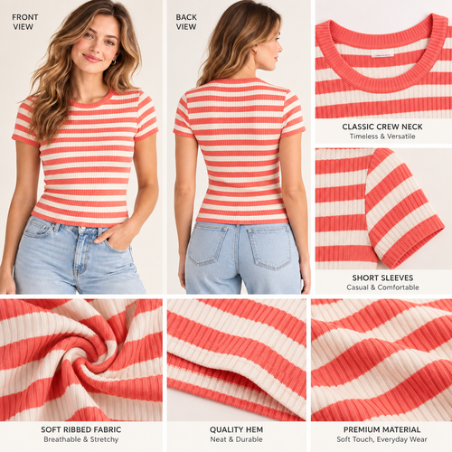 Arvelmont™ Coral Stripe Ribbed T-Shirt