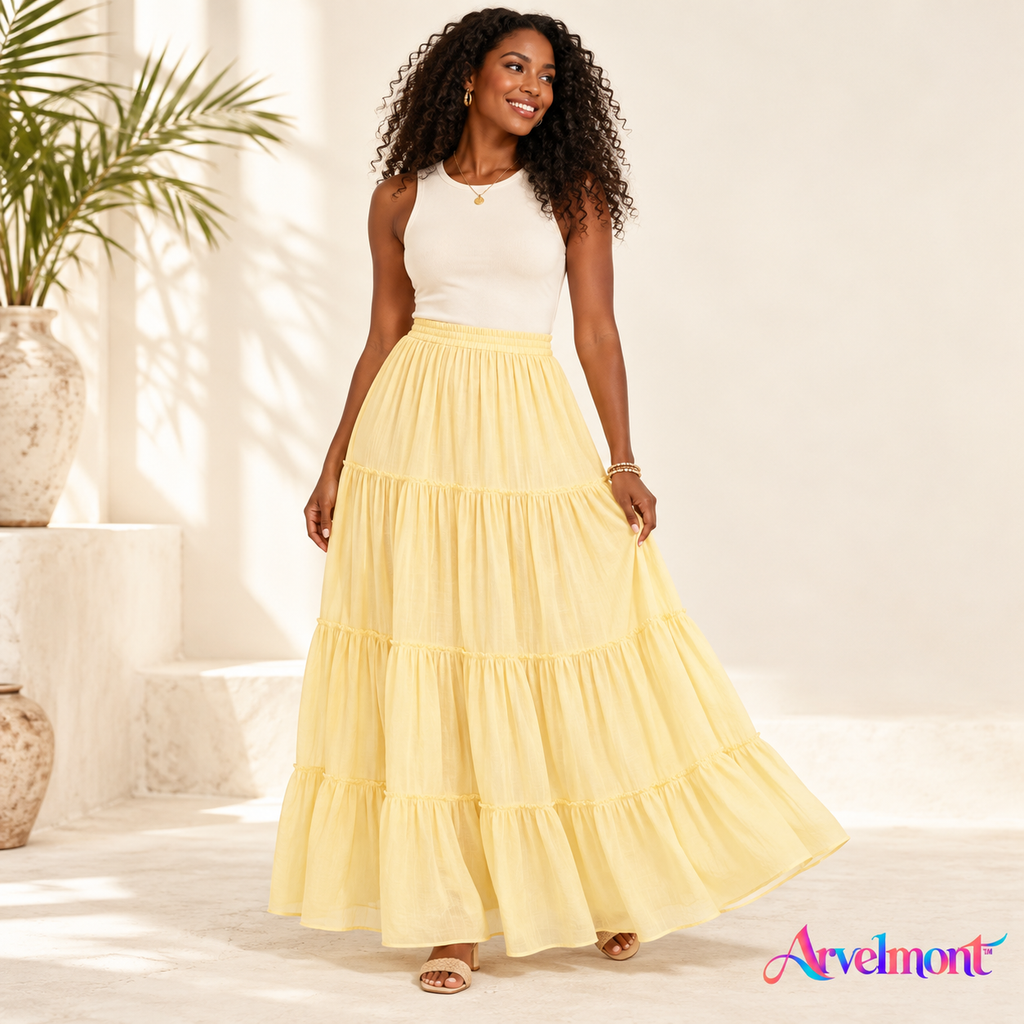 𝑨𝒓𝒗𝒍𝒎𝒐𝒏𝒕™ Butter Yellow Tiered Maxi Skirt