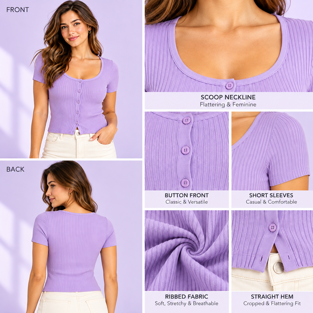 Arvelmont™ Lilac Ribbed Button-Front Top